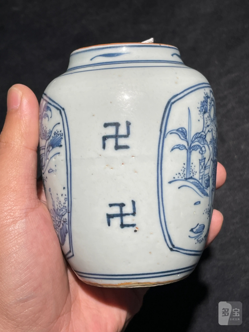 明晚期 青花铁线描高官厚禄纹小罐 - 图5